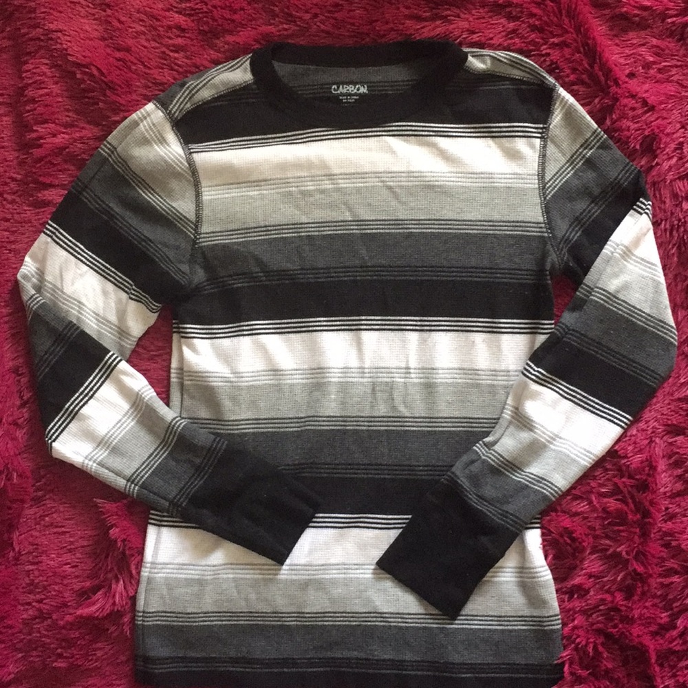 Carbon grey black white striped long-sleeve shirt - Picture 1 of 8